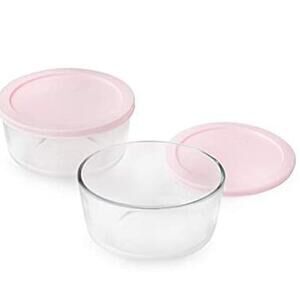 6 piece Glass Pyrex Food Storage Bowls Pink Lids